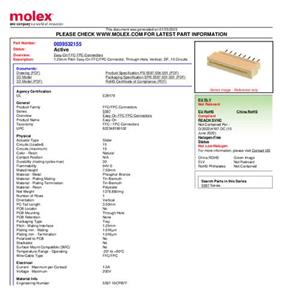 Molex 39532155 FFC/FPC-aansluiting Totaal aantal polen: 15 Rastermaat: 1.25 mm 1 stuk(s) Tray