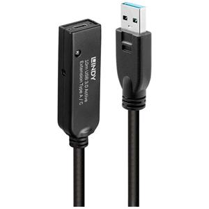 LINDY USB-kabel USB 3.2 Gen1 (USB 3.0 / USB 3.1 Gen1) USB-A stekker, USB-C bus 10.00 m Zwart 43376
