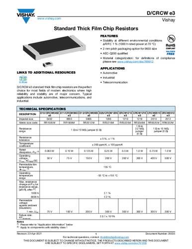 Vishay CRCW0805150RFKEA Dickschicht-Widerstand 150Ω SMD 0805 0.125W 1% Tape