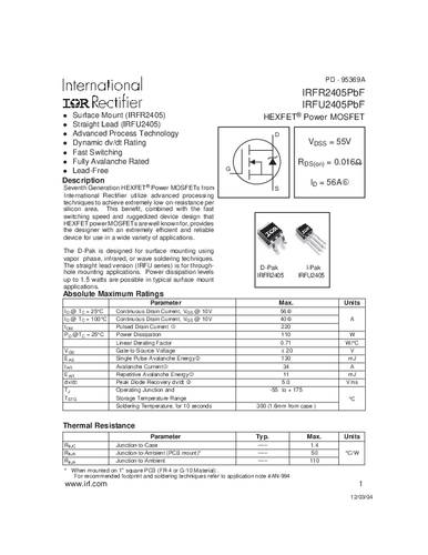 Infineon Technologies IRFR2405PBF-GURT MOSFET 1 N-kanaal 110 W TO-252AA