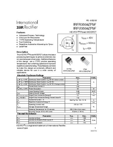 Infineon Technologies IRFR3504ZPBF-GURT MOSFET 1 N-kanaal 90 W TO-252AA