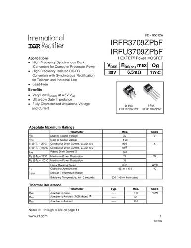 Infineon Technologies IRFR3709ZPBF-GURT MOSFET 1 N-kanaal 79 W TO-252AA