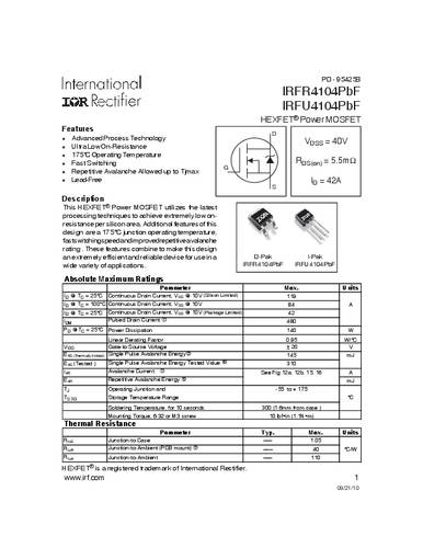 infineontechnologies Infineon Technologies IRFR4104PBF-GURT MOSFET 1 N-Kanal 140W TO-252AA