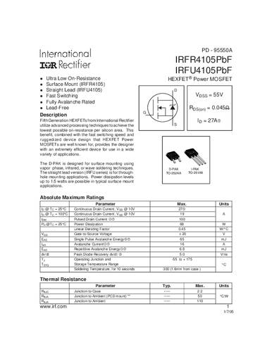 Infineon Technologies IRFR4105PBF-GURT MOSFET 1 N-kanaal 68 W TO-252AA