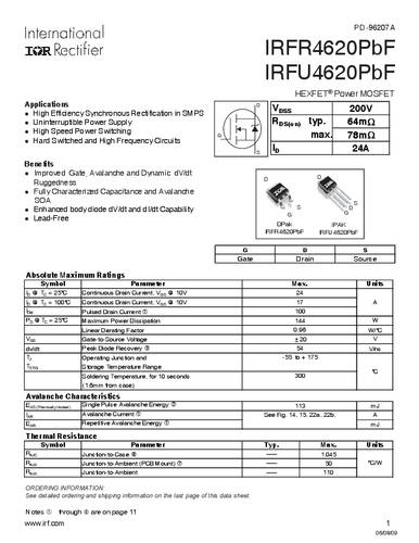 Infineon Technologies IRFR4620PBF-GURT MOSFET 1 N-kanaal 144 W TO-252AA