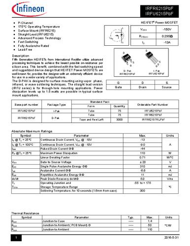 Infineon Technologies IRFR6215PBF-GURT MOSFET 1 P-kanaal 110 W TO-252AA