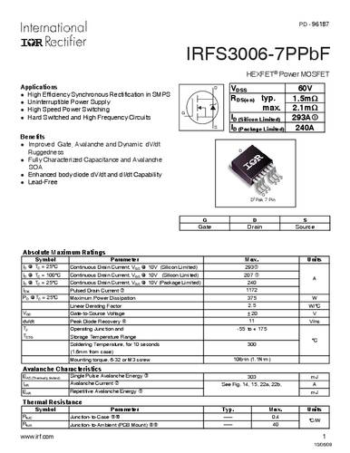 Infineon Technologies IRFS3006-7PBF-GURT MOSFET 1 N-kanaal 375 W D2PAK