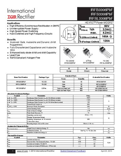 Infineon Technologies IRFS3306PBF-GURT MOSFET 1 N-kanaal 230 W D2PAK
