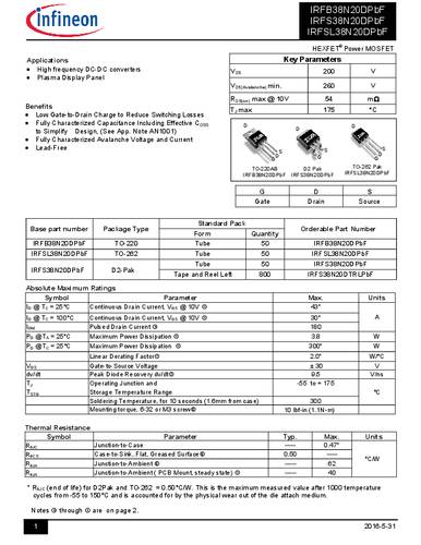 Infineon Technologies IRFS38N20DPBF-GURT MOSFET 1 N-kanaal 300 W D2PAK