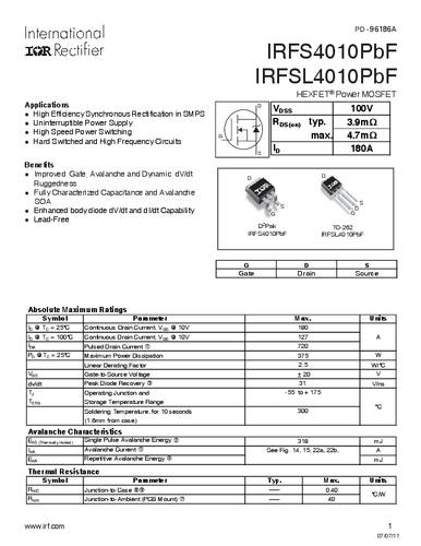 Infineon Technologies IRFS4010PBF-GURT MOSFET 1 N-kanaal 375 W D2PAK
