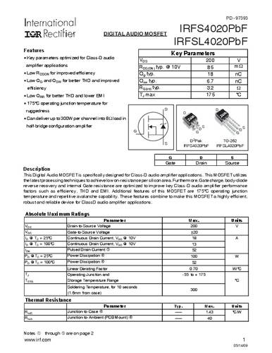 Infineon Technologies IRFS4020PBF-GURT MOSFET 1 N-kanaal 100 W D2PAK