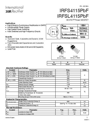 Infineon Technologies IRFS4115PBF-GURT MOSFET 1 N-kanaal 375 W D2PAK