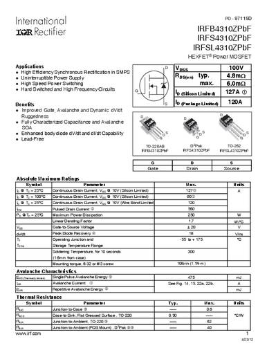 Infineon Technologies IRFS4310ZPBF-GURT MOSFET 1 N-kanaal 250 W D2PAK