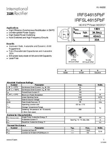 Infineon Technologies IRFS4615PBF-GURT MOSFET 1 N-kanaal 144 W D2PAK