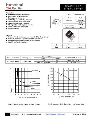 Infineon Technologies IRFS7434-7PBF-GURT MOSFET 1 N-kanaal 245 W D2PAK