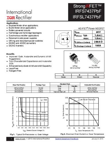 Infineon Technologies IRFS7437PBF-GURT MOSFET 1 N-kanaal 230 W D2PAK