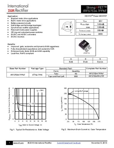 Infineon Technologies IRFS7534-7PBF-GURT MOSFET 1 N-kanaal 290 W D2PAK