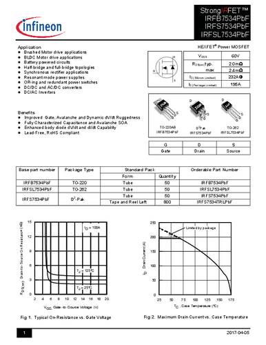 Infineon Technologies IRFS7534PBF-GURT MOSFET 1 N-kanaal 294 W D2PAK