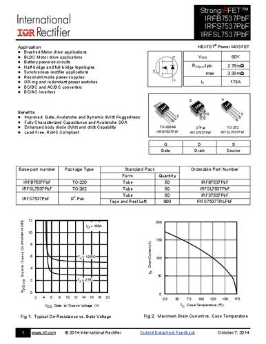 Infineon Technologies IRFS7537PBF-GURT MOSFET 1 N-kanaal 230 W D2PAK