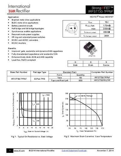 Infineon Technologies IRFS7730-7PBF-GURT MOSFET 1 N-kanaal 375 W D2PAK