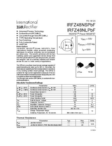 Infineon Technologies IRFZ48NSPBF-GURT MOSFET 1 N-kanaal 130 W D2PAK