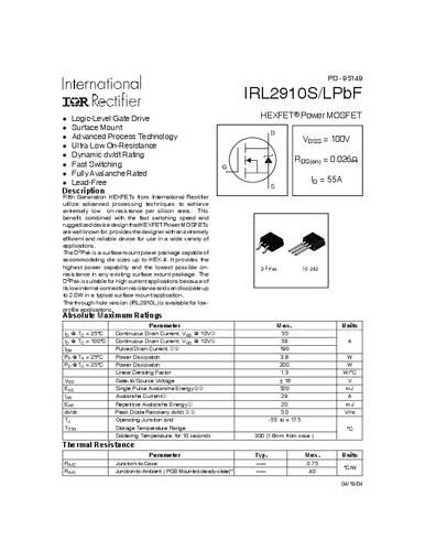 Infineon Technologies IRL2910SPBF-GURT MOSFET 1 N-kanaal 200 W D2PAK