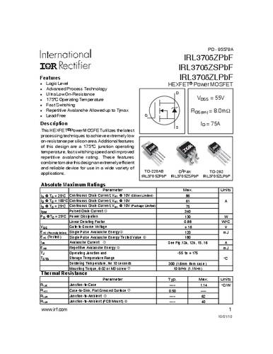Infineon Technologies IRL3705ZSPBF-GURT MOSFET 1 N-kanaal 130 W D2PAK