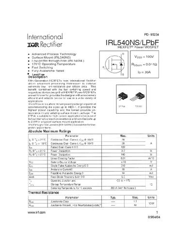 Infineon Technologies IRL540NSPBF-GURT MOSFET 1 N-kanaal 140 W D2PAK