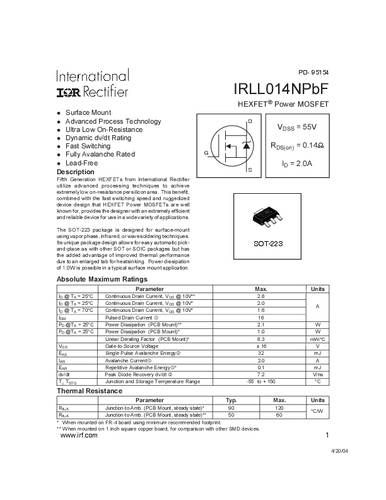 Infineon Technologies IRLL014NPBF-GURT MOSFET 1 N-kanaal 2.1 W SOT-223