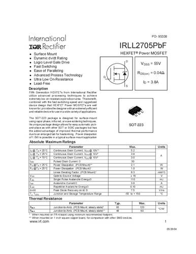 Infineon Technologies IRLL2705PBF-GURT MOSFET 1 N-kanaal 2.1 W SOT-223