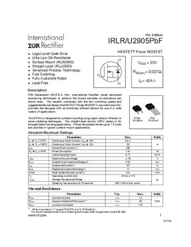 Infineon Technologies IRLR2905TRPBF MOSFET 1 N-kanaal 110 W TO-252AA
