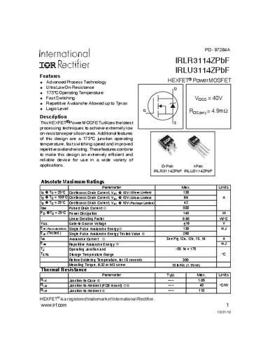 infineontechnologies Infineon Technologies IRLR3114ZPBF-GURT MOSFET 1 N-Kanal 140W TO-252AA