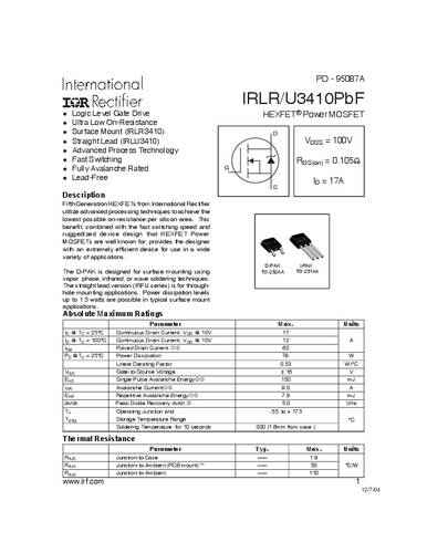 Infineon Technologies IRLR3410PBF-GURT MOSFET 1 N-kanaal 79 W TO-252AA