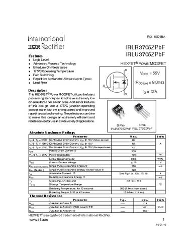 Infineon Technologies IRLR3705ZPBF-GURT MOSFET 1 N-kanaal 130 W TO-252AA