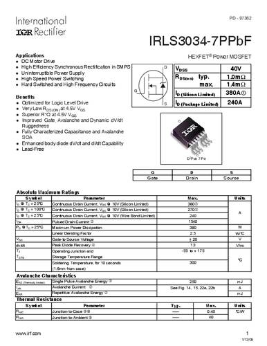 Infineon Technologies IRLS3034-7PBF-GURT MOSFET 1 N-kanaal 380 W D2PAK