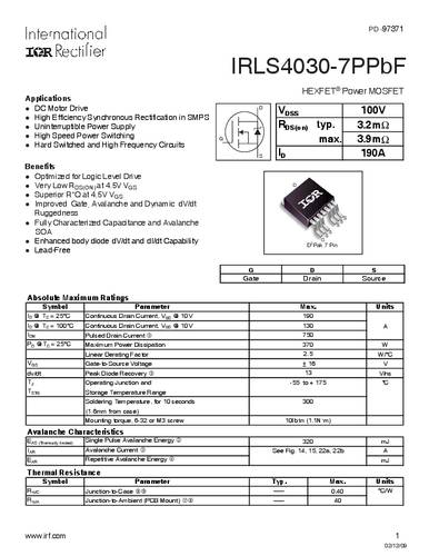 Infineon Technologies IRLS4030-7PBF-GURT MOSFET 1 N-kanaal 370 W D2PAK