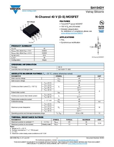 Vishay SI4154DY-T1-GE3 MOSFET 1 N-kanaal 7.8 W SOIC-8 Tape on Full reel