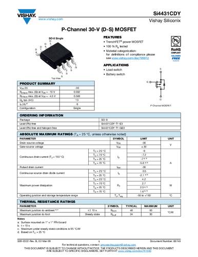 Vishay SI4431CDY-T1-GE3 MOSFET 1 P-kanaal 4.2 W SOIC-8 Tape on Full reel