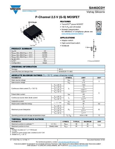 Vishay SI4463CDY-T1-GE3 MOSFET 1 P-kanaal 5 W SOIC-8 Tape on Full reel