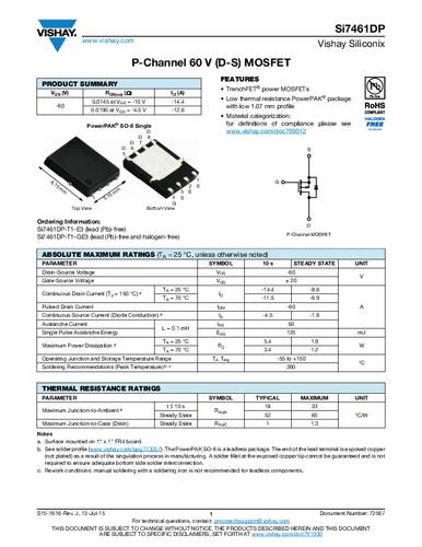 Vishay SI7461DP-T1-GE3 MOSFET 1 P-kanaal 1.9 W PowerPAK-SO-8 Tape on Full reel