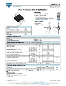 Vishay SI9933CDY-T1-GE3 MOSFET 2 P-kanaal 2.0 W SOIC-8 Tape on Full reel