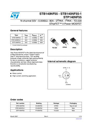 STMicroelectronics STB140NF55T4 MOSFET 1 N-kanaal 300 W D2PAK