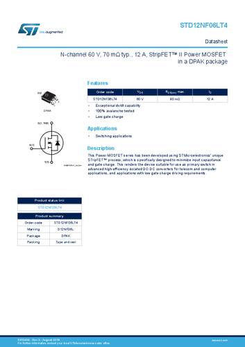 STMicroelectronics STD16NF06LT4 MOSFET 1 N-kanaal 40 W TO-252