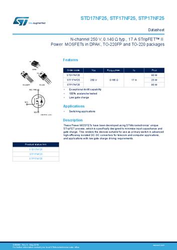 STMicroelectronics STD17NF25 MOSFET 1 N-Kanal 90W TO-252