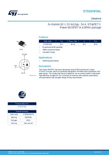 STMicroelectronics STD20NF06LT4 MOSFET 1 N-Kanal 60W TO-252