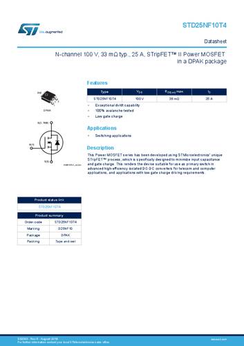 STMicroelectronics STD25NF10T4 MOSFET 1 N-kanaal 100 W TO-252