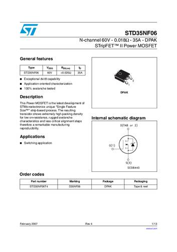 STMicroelectronics STD35NF06T4 MOSFET 1 N-kanaal 80 W TO-252