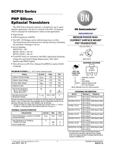 ON Semiconductor Transistor (BJT) - discreet BCP53-16T1G SOT-223 PNP Tape on Full reel