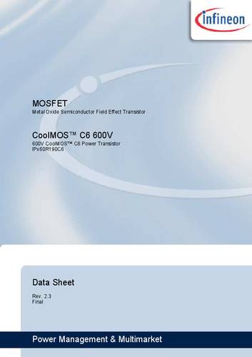 Infineon Technologies IPA60R190C6 MOSFET 1 N-kanaal 34 W TO-220-FULLPAK