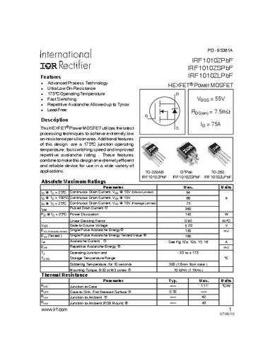 Infineon Technologies IRF1010ZSPBF-GURT MOSFET 1 N-kanaal 140 W D2PAK